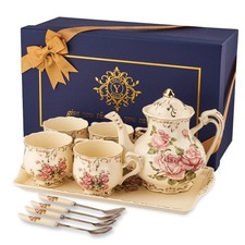 Vintage Pink Rose Porcelain Tea Set - Elegant Ivory Teapot & Cups, Perfect Gift picture