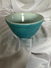 Vintage Mid-Century Modern 1950s turquoise and White Solid Glass Mixing Bowls picture