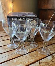 Vintage Thomas Irish Coffee Pedestal Glasses Set 4, Shamrock Stem, Original Box picture