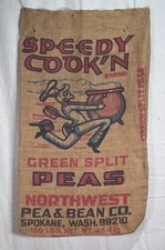 Vintage “Speedy Cook’n” Green Split Peas Burlap Sack – Graphic Agricultural Text picture