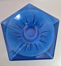 Art Deco MCM Cobalt Blue Pressed Glass Srarburst Pentagon  Trinket Dish 7.5