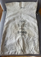 1962 US U.S. Mint Denver Silver Dime $1000 Cloth Canvas Bag Bank Vintage USA picture