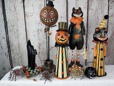 9PC Halloween Figure LOT Folk Art Primitive Pumpkin Black Cat Paper Mache picture