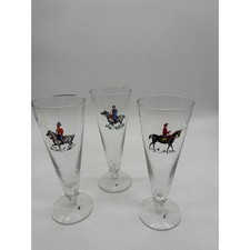 Vintage British Cavalry Soldier Pilsner Glasses Set of 3 Horseback Military Bar picture