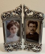 Vtg 2003 Brighton Hinged Silver Scroll Double Photo Picture Frame 2” X 3” picture