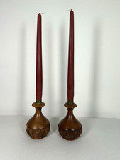 VTG Hand Carved Wood Candle Holders Set of 2 MCM Tropical Island Hawaiian 5.5
