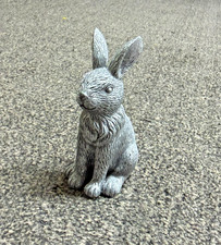 Vintage Silver Tone Sitting Bunny Rabbit Figurine Textured Fur Easter Decor 3