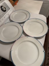 Mikasa Jet Set Fine China Dinner Plates Set of 4 Teal Pink Blue Bands L5543 VTG picture