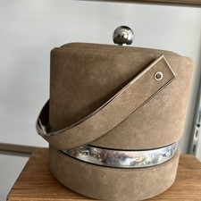Vintage Georges Briard Brown Faux Leather Ice Bucket, Vinyl Retro Barware picture