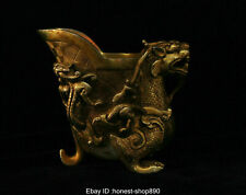 Old Chinese Bronze Gold Gilt Dragon Beast Palace Noble Wine Cup Statue Sculpture picture