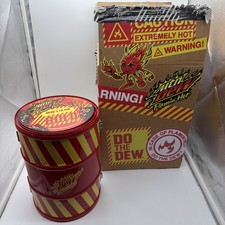 Rare Mountain Dew Flamin Hot PR Influencer Barrel And 16oz Can- Awesome picture