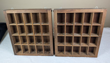 Pair Vtg Wood Shot Glass Shadow Box Display Shelves Wall Lot of 2 20- Slot Knobs picture