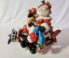 Vtg Hand Painted Ceramic Santa On A Plane Dillard's Christmas Decor Figurine HTF picture