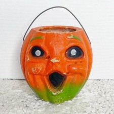 Vintage Halloween Pulp Paper Mache Jack O Lantern Pumpkin JOL Lantern picture