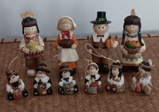 VTG Thanksgiving Pilgrim/Native American Mini Ornaments and Standing Figurines picture
