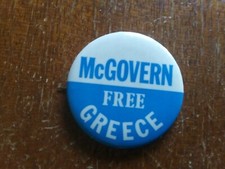Free Greece George McGovern Pin Back Campaign Button President 1972  Greek picture