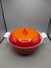 Vintage Descoware 2 Qt Cast Iron Enamel Dutch Oven & Lid Belgium in Flame Orange picture