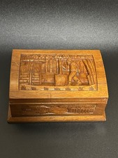 Vintage Hand Carved Africa Themed Wooden Jewelry/Trinket Box 1970’s picture