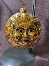 Vintage Lord & Taylor Hand Blown Glass Double Sided Sun Christmas Ornament picture