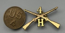 WWI 4th Infantry Regiment H Company Officer Insignia Pin & Enlisted Collar Disc picture