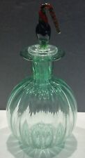 Murano ? Green Art Glass Ribbed Perfume Bottle w Stopper Vintage Hand Blown EUC picture