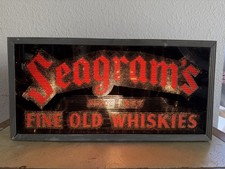 Vintage 30s Seagram’s Whiskies Sign Light Reverse Painted Crinkle Glass Works picture