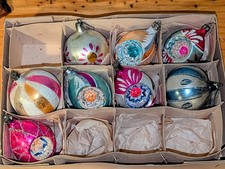 8 Vintage 1950s-60s Polish Glass Christmas Ornaments Lot 5 Reflectors READ picture