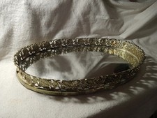 Vintage Oval Gold Tone Filigree Mirrored Vanity Tray 13x9-inches  picture