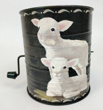 Vintage Bromwell's Flour Sifter Hand Painted Sheep/Lamb Farmhouse Easter Country picture
