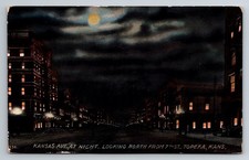 KS, Topeka, Kansas Avenue, Night View, Moon, Moonlight, Vintage Postcard picture