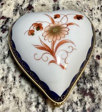 Vintage Limoges France Heart Shaped Hinged Trinket Box Hand Painted Flowers 3” picture