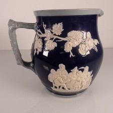 Vtg Copeland Spode England Cobalt Blue Jasperware White Relief Tavern Pitcher picture