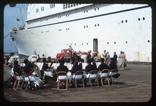 sl24 Slide 1961  Ocean Liner Ship Dock Band Music 683a picture
