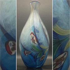 Murano Style Blue Freeform Abstract Floral Cased Millefiori Heavy Vase China 14