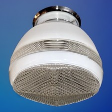 Vtg Art Deco Nouveau 1940s-50's White/Clear Glass Shade Ceiling Light Fixture picture