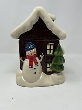 SCM Designs Snow Covered House Ceramic Cookie Jar with snowman tree clean GHA3. picture