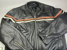 Vintage Harley Davidson Style Orange Stripe Leather Men’s Motorcycle Jacket 5XL picture