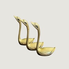 Three Vintage Miniature Brass Swans Figurines Mid Century Decor picture