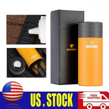 Galiner Black Yellow Leather Travel Cigar Case Humidor Lined Cedar Wood 5-7 Tube picture