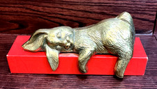 VINTAGE BRASS SLEEPING BUNNY RABBIT SHELF BOOK SITTER FIGURINE picture