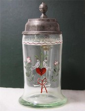 Antique Bohemian Glass Beer Stein Hand Painted Enamel Wedding Gift c.1790s picture