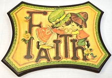 Homco 1970s Wooden Faith Wall Plaque With Rustic Illustration Children Roses picture