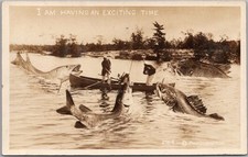 1913 FISHING Exaggeration RPPC Real Photo Postcard 