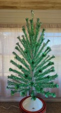 Peco Deluxe Green And Silver Christmas Pine 5’ 8”    Aluminum Pom Pom Tree  picture