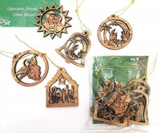 5 Olive Wood Christmas Ornaments Laser Carved Nativity Story Set from Bethlehem picture