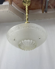 REWIRED Vtg Art Deco Glass Pendant Light 1920s 30s 40s 50s Brass Pole, Hollywood picture