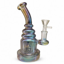 Midnight Prism Chrome Bent Neck Glass Water Pipe Internal Percolator 8 inc picture