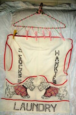 1930s Scottie Dog Embroidered Laundry Bag Cottagecore Plaid Applique Handmade picture