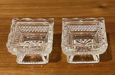 2 Vintage Hartford by Fostoria Salt Dip Cellars Criss-Cross Design - Square picture