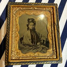 Cased Black & White Woman Portrait Photograph, Framed Metal/Leather Case, 1pc picture